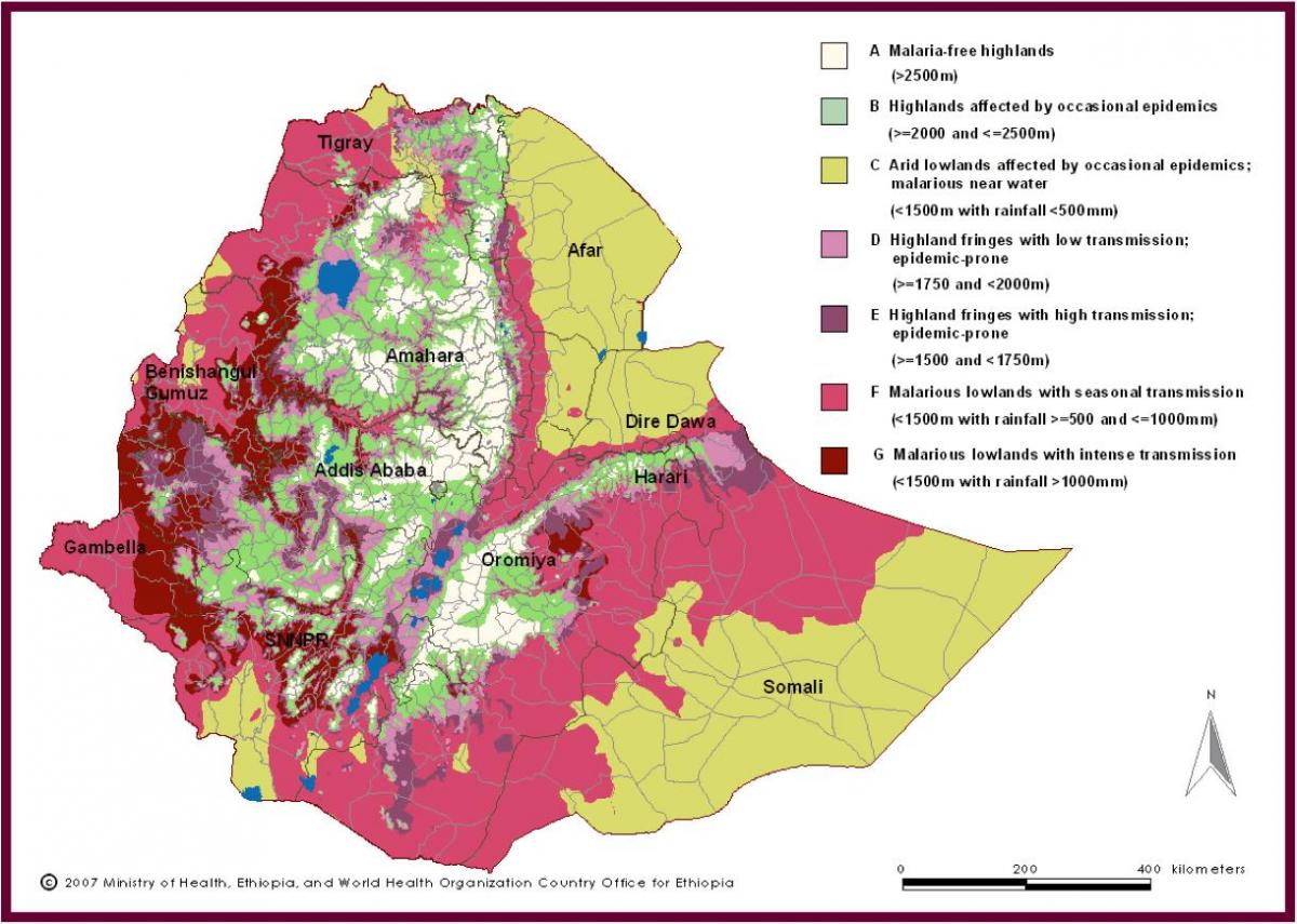 map of Ethiopia malaria