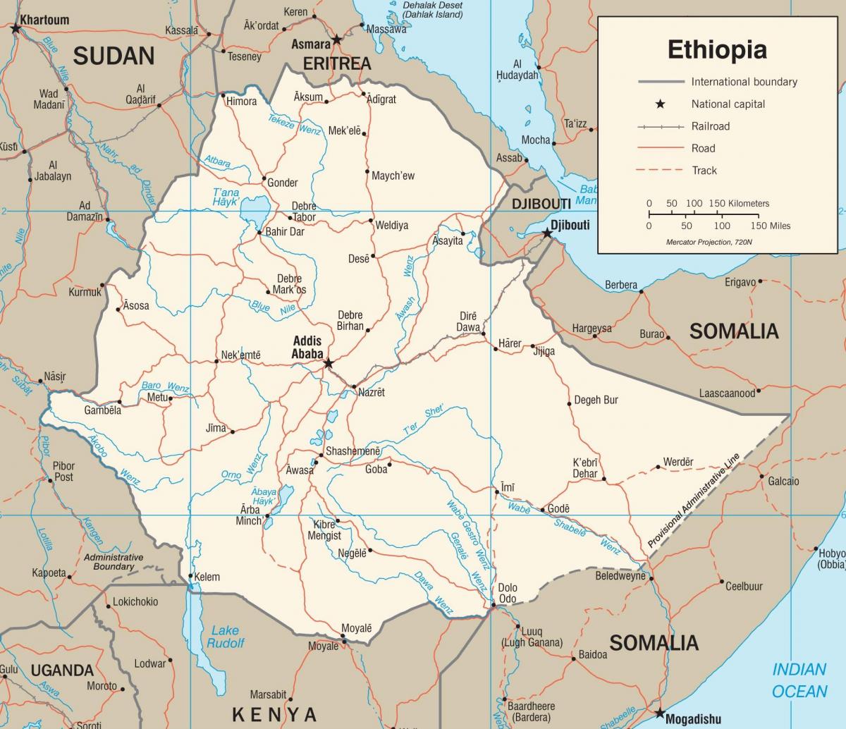 Ethiopian road network map