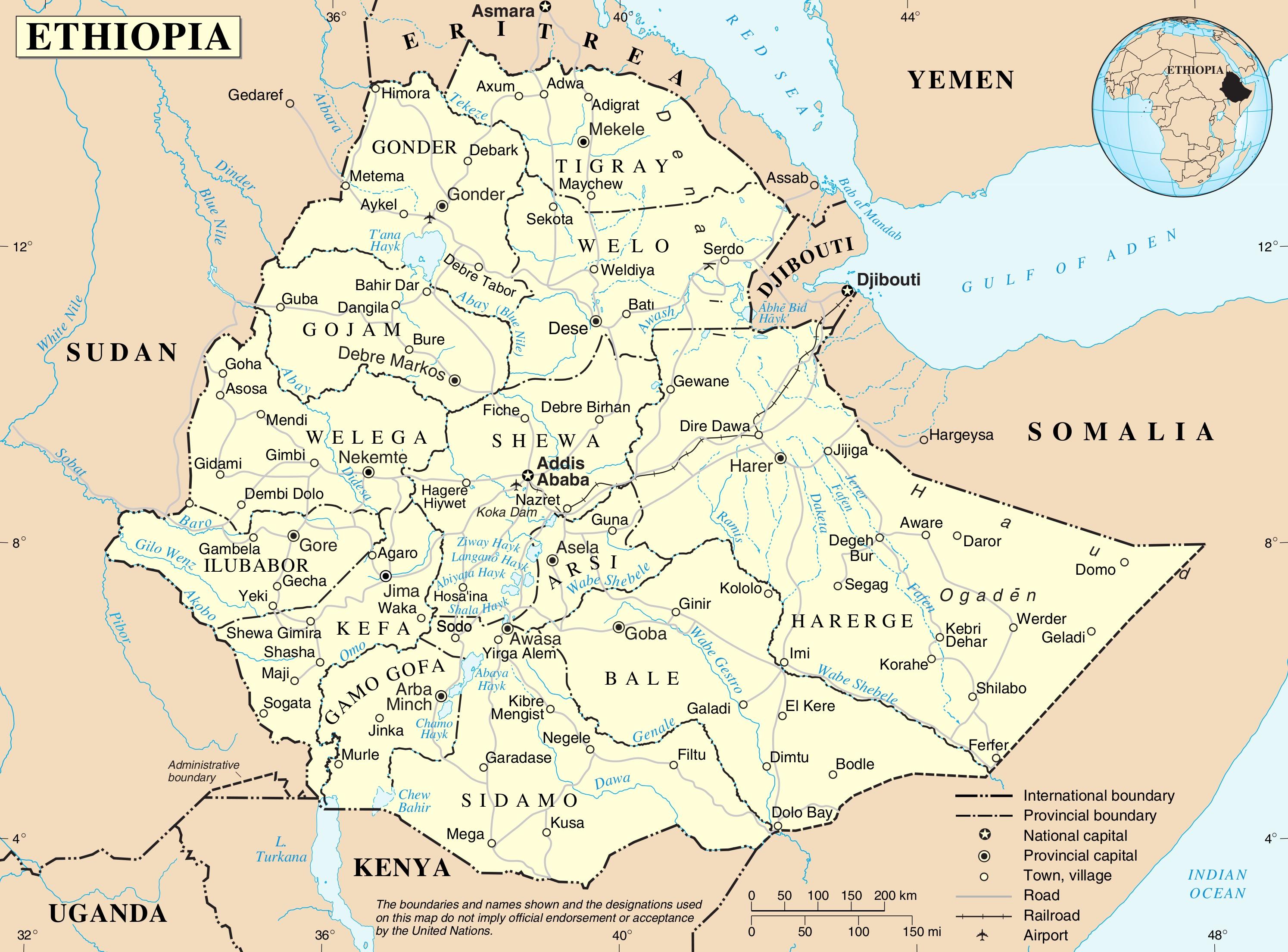 Ethiopia map - Map in Ethiopia (Eastern Africa - Africa)
