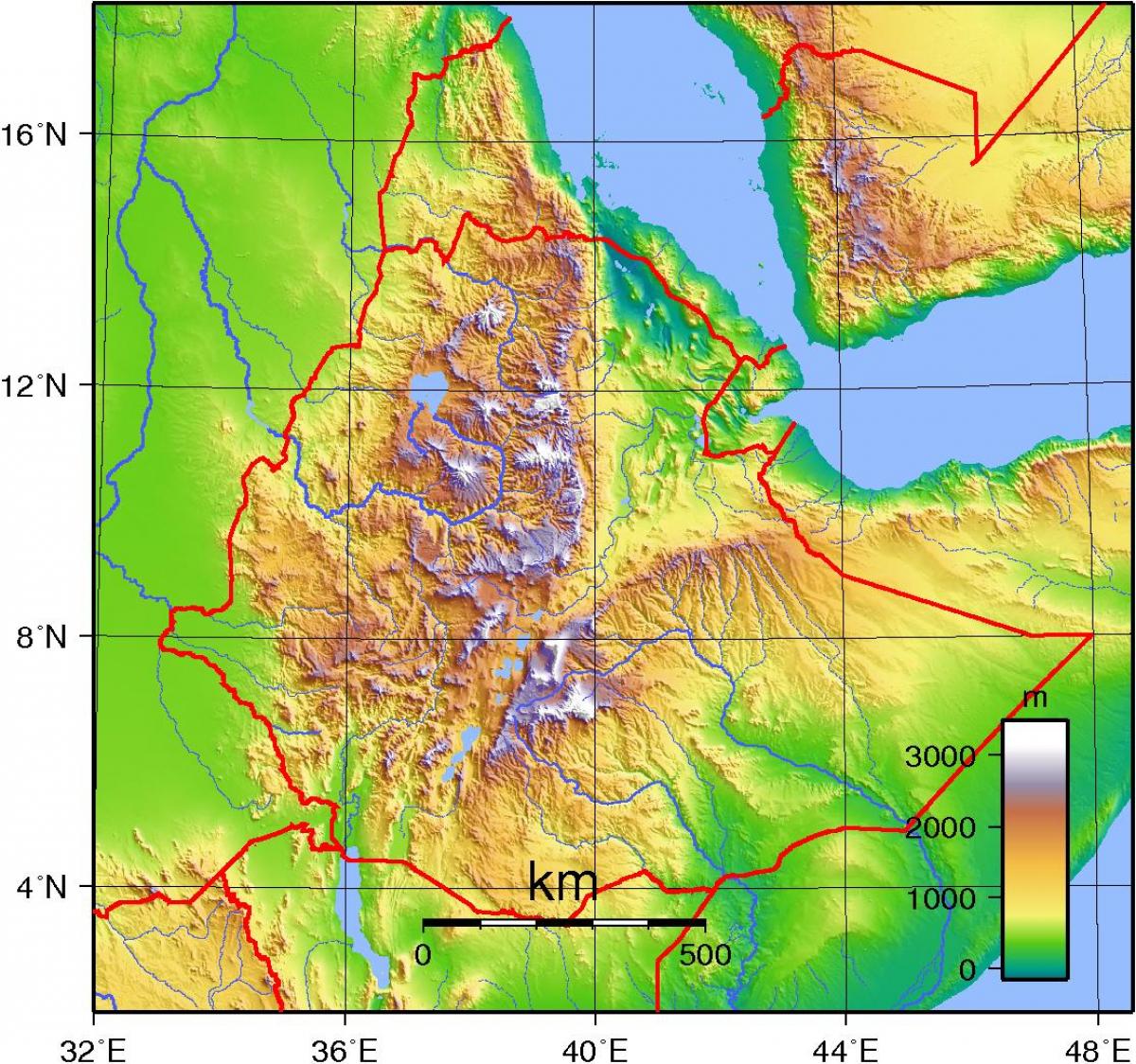 Ethiopia elevation map