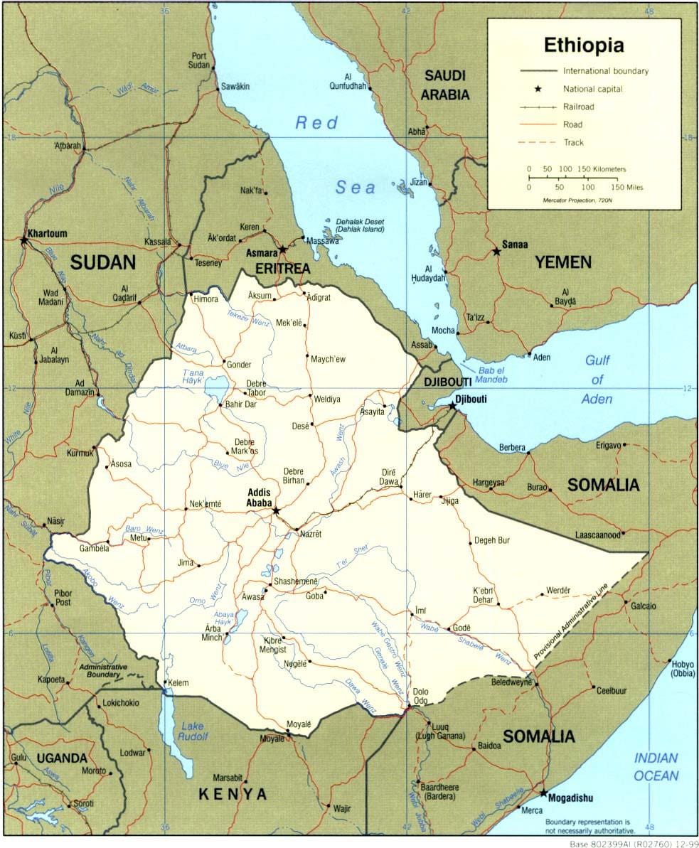 map of Ethiopia and surrounding countries