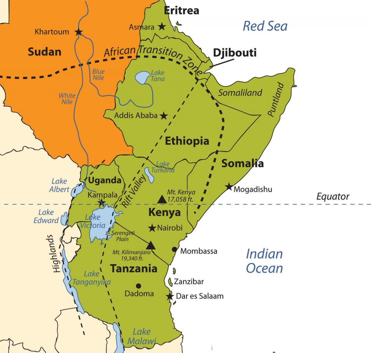 map of Ethiopian plateau africa